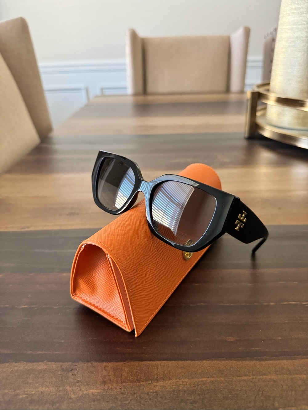 Tory Burch Black Cat-Eye Sunglasses with Gold Logo